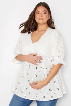 Bump It Up Maternity Blusa Blanca De Bordados Con Calados