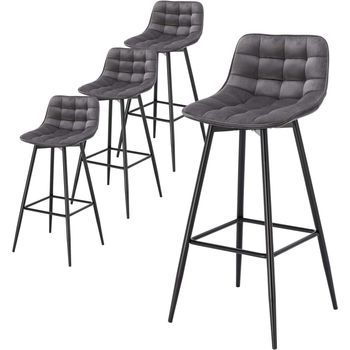 Juego De 4 Taburetes De Bar Con Terciopelo + Metal,taburetes De Bistro Con Reposapiés,43 X 35,5 X 88 Cm,gris Oscuro,woltu