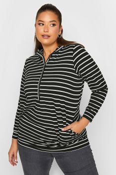Top Negro De Rayas Con Capucha, Mujer Curvy Y Tallas Grandes, Yours