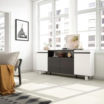 Aparador efecto madera blanco y negro 200x35x87cm con patas