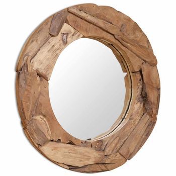Espejo Decorativo De Teca 80 Cm Redondo Vidaxl