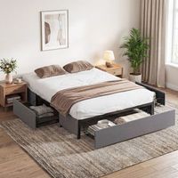 cama doble de lino sintetico metal homcom 140x190 cm gris