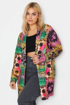 Limited Collection Blazer Verde Y Rosa Estampado Azulejo, Mujer Curvy Y Tallas Grandes, Limited Collection