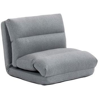 HOMCOM Sillón de suelo sofá perezoso sillón convertible en cama reclinable 90° a 180° tela - 70x41x56 cm - Gris   Aosom España