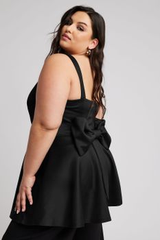 Yours London Top Peplum Negro Con Lazo, Mujer Curvy Y Tallas Grandes, Yours London