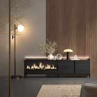 mueble tv efecto madera negro roble 212x35x61cm chimenea efecto fuego