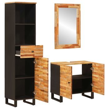 Juegos De Baño Con Cajón Natural Madera De Mango Maciza