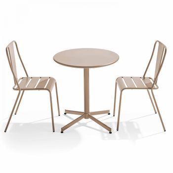 Mesa Redonda Y 2 Sillas De Jardín Estilo Bistró Gris Topo De Metal, Palavas - Oviala