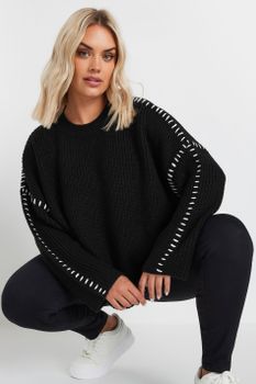 Yours Jersey Negro Puntadas Blancas En Contraste, Mujer Curvy Y Tallas Grandes, Yours