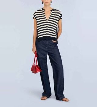 Semicouture para mujer. S6SB01 Jersey Georgia marino, blanco (S), Azul, Casual, Manga corta