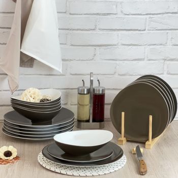 Vajilla de 18 piezas porcelana marron clair