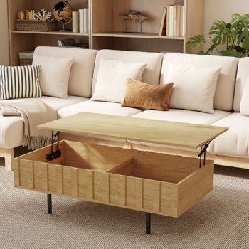 Mesa De Centro Elevable De Mdf Homcom 110x55x36,5 Cm-roble