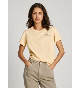 Pepe Jeans para mujer. PL505886 Camiseta Effie amarillo (XS), Casual, Manga corta, Algodón Orgánico, Sostenible