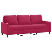 sofa de 3 plazas de terciopelo rojo tinto 180 cm vidaxl