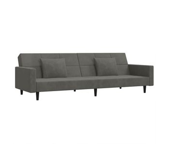 Sofá cama - sofá convertible de 2 plazas con dos almohadas terciopelo gris oscuro