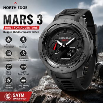 Relojes NORTH EDGE para hombre MARS 3 con caja de fibra de carbono, reloj despertador, cronómetro, hora mundial, resistente al agua, reloj para hombre, reloj hombre.