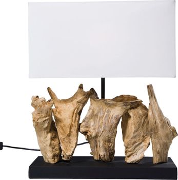 Lámpara flotante de madera con pantalla de algodón blanco 43 cm