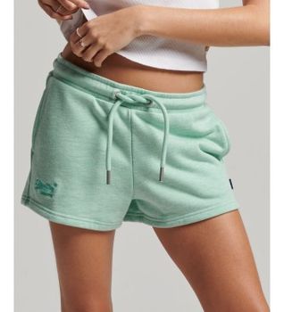 Superdry para mujer. W7110388A Pantalones cortos de punto con el logotipo Vintage bordado verde (XL), Casual, Algodón, Sostenible