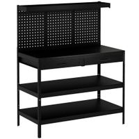 homcom banco de trabajo con estantes ajustables estacion de trabajo robusta con panel perforado y 2 cajones 122 x 61 x 156 cm negro   aosom espana