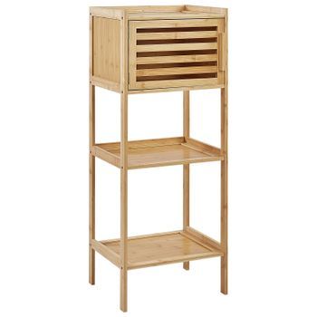 Estantería De Baño Baja Minimalista Con Puerta De Madera De Bambú Marrón Claro Beckley