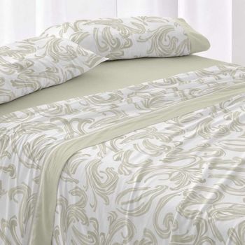 Juego De Sábanas 50% Algodón Diseño Geométrico Azul Grisáceo 150 X 190/200 Cm - Laurel - Burrito Blanco