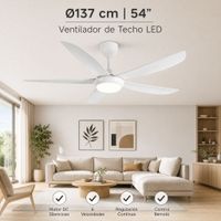 woox ventilador de techo con luz led regulable 54 pulgadas motor dc silencioso 6 velocidades mando a distancia temporizador y funcion memoria