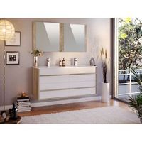 mueble de bano 120 cm tawa 4 cajones roble y blanco t-bath incluye lavabo acrilico y espejo