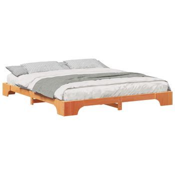 Cama Matrimonial | Cama Para Adulto | Estructura De Cama Marrón 180 X 210 Cm Madera De Pino Macizo