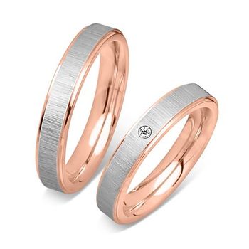 Alianzas de boda acero inoxidable parcialmente pulido circonita rosa