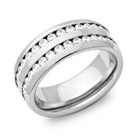 exclusivo anillo de acero inoxidable alrededor con circonita