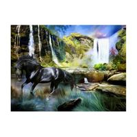 papel pintado 3d - caballo con una cascada azul en el fondo 200x154 cm