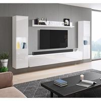 conjunto de muebles de salon paris xl juego de muebles de salon mueble de tv con iluminacion led color blancoblanco brillo