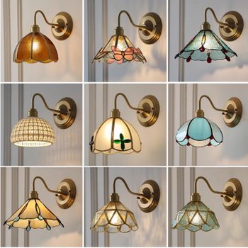 Lámpara de pared Retro de cobre Tiffany, luz de lectura Simple, colgante, Villa, dormitorio, pasillo, sala de estar, candelabros de luz decorativos Hall Loft lámpara de pared Vintage lámpara de pared