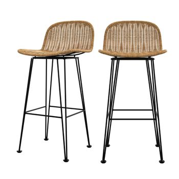 Set de 2 sillas de bar de resina tejida marrón 76 cm
