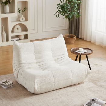 Sillón De Suelo De Chenilla Beige Con Espuma De Alta Densidad Y Respaldo Curvado