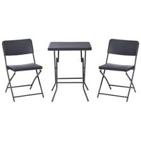 conjunto de balcon mesa y 2 sillas asiento y respaldo de material sintetico patas de acero plegable resistente a la intemperie negro trappeto