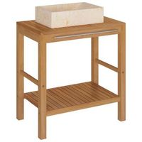 mueble tocador madera teca maciza con lavabo de marmol crema vidaxl