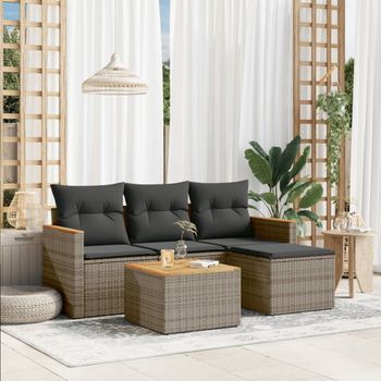 Conjunto De Sofás Jardín Con Cojines 5 Uds | Mueble Jardin Mesa Y Sillas Ratán Sintético Gris Cfw396940