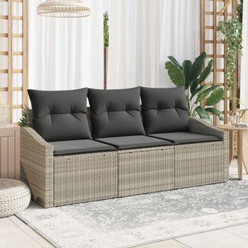 Conjunto De Sofá De Jardín  De 3 Piezas Con Cojines Ratán De Polietileno Beige Claro V1686 Unico / Beige