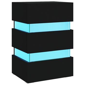 Mesita De Noche Luz Led Madera De Ingeniería Negra 45x35x67 Cm Vidaxl