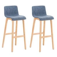 juego de 2 taburetes de bar de diseno con estructura de 4 patas de madera y asiento de tela azul 100004209