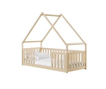 La casa-cama bee de color beige, fomenta la creatividad. fabricada en madera maciza, es perfecta para el juego imaginativo.