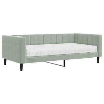 Cama Para Adulto | Cama Individual | Sofá Cama Con Colchón Terciopelo Gris Claro 90x190 Cm