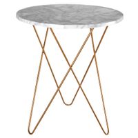 mesa auxiliar de marmol claro y metal dorado