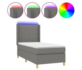 Cama box spring colchón y luces led tela gris oscuro 80x200 cm rayas verticales