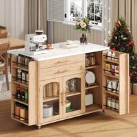 carrito de cocina de 120x4570x90cm tapa plegable 5 ruedas estante para especias color natural