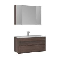 conjunto de mueble con lavabo y espejo 2 piezas  - 100 x 16 x 52 cm - nogal