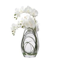 composicion de orquidea artificial con vaso y hierba de oso h46