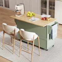 isla de cocina con ruedas y encimera plegable verde 138 x 70 x 92 cm