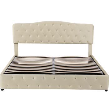 Cama Con Almacenaje De Terciopelo 180x200cm Con Cabecero Ajustable Beige